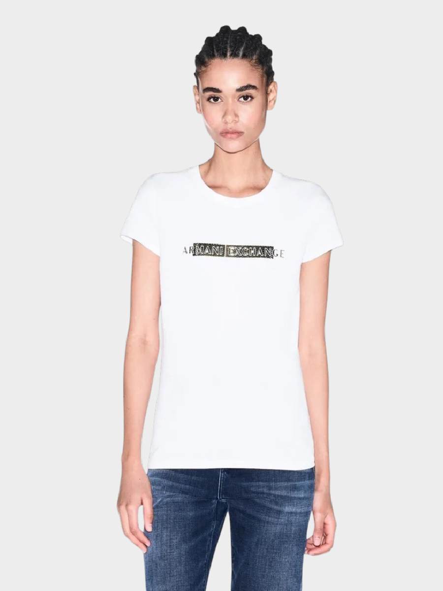 Armani Exchange ženska majica bela ar002811 16294 u0002 - ženska bela majica kratkih rukava sa logo printom